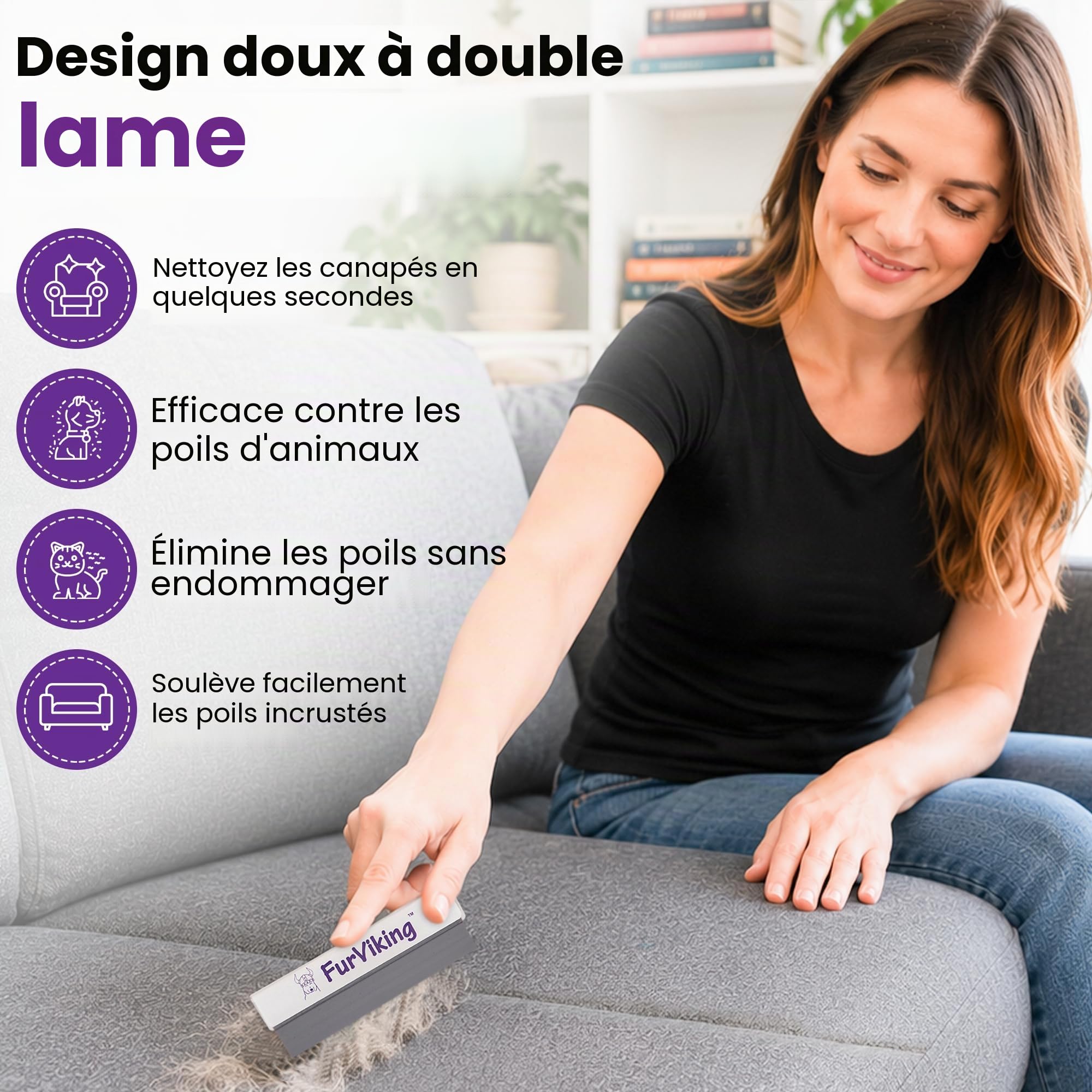 FurViking Épilateur pour poils d'animaux | Enlever les poils de chat et de chien de la voiture, de l'appartement, des vêtements