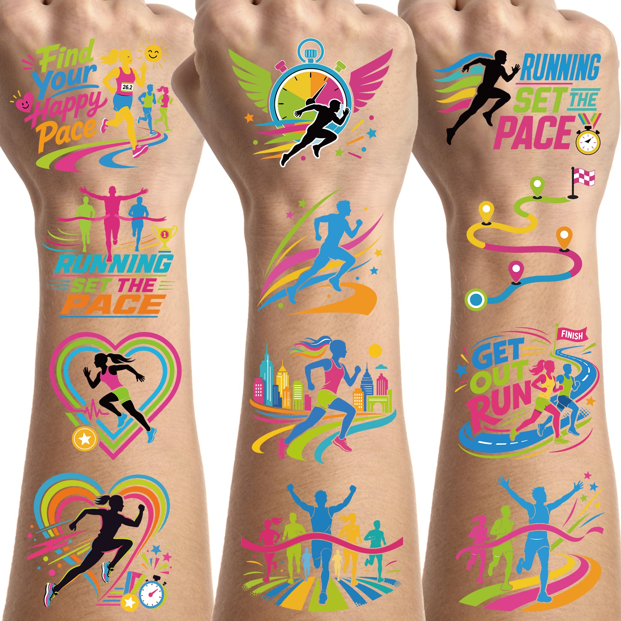 Running Temporary Tattoos, 8 Sheets Marathon Tattoo Stickers Party Favors