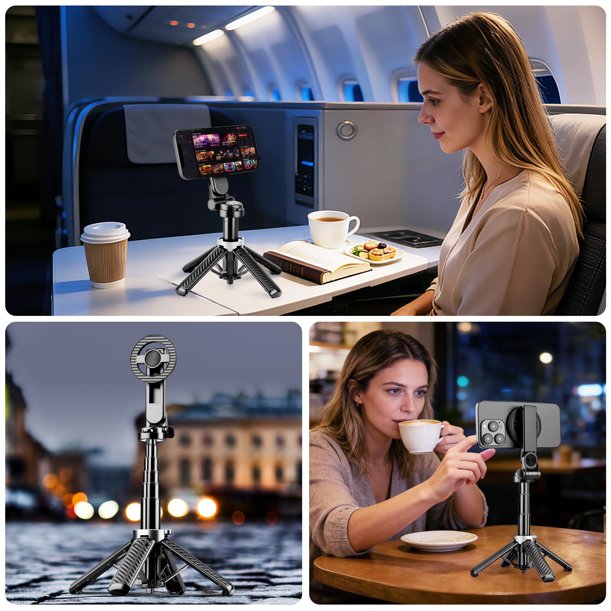 Treppiede magnetico per telefono, selfie stick treppiede con telecomando wireless e treppiedi leggeri per iPhone, compatibile con iPhone/Android