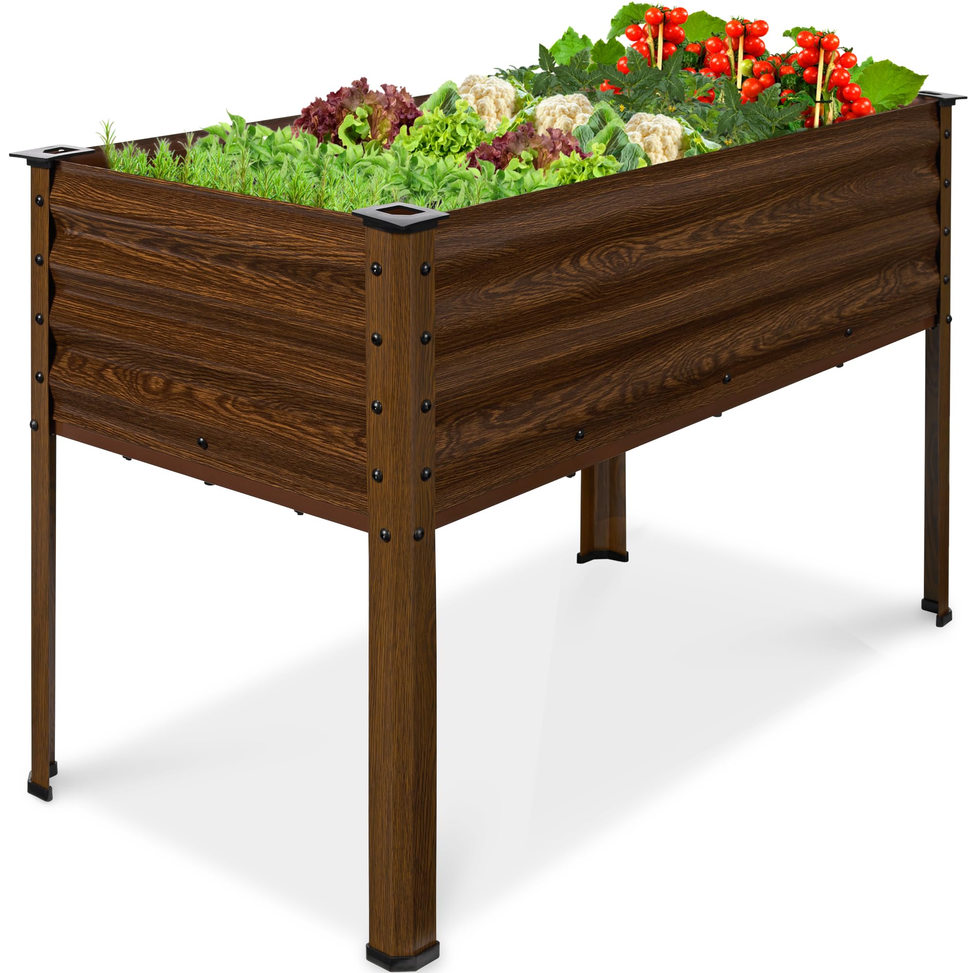 Best Choice Products 48x24x30in Galvanized Raised Garden Bed, Metal Elevated Planter Box, Vegetable Garden for Backyard, Patio, Balcony, 100% Non Toxic Materials - Dark Brown Wood Grain
