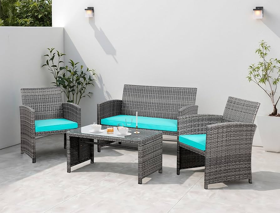 Amazon.com: Shintenchi 4 Piece Patio Ratten Set Outdoor