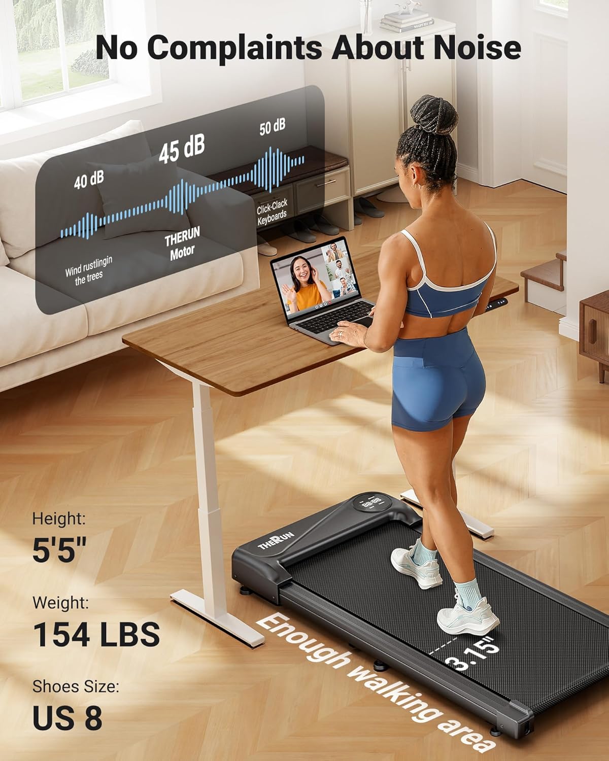 THERUN Walking Pad Treadmill side view