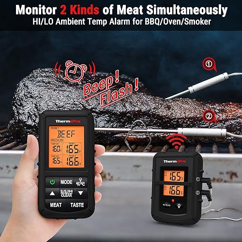 Miniatura 3 de ThermoPro TP20B - Termómetro inalámbrico de carne de 500 pies con doble sonda de carne, termómetro digital para cocinar alimentos y carne,