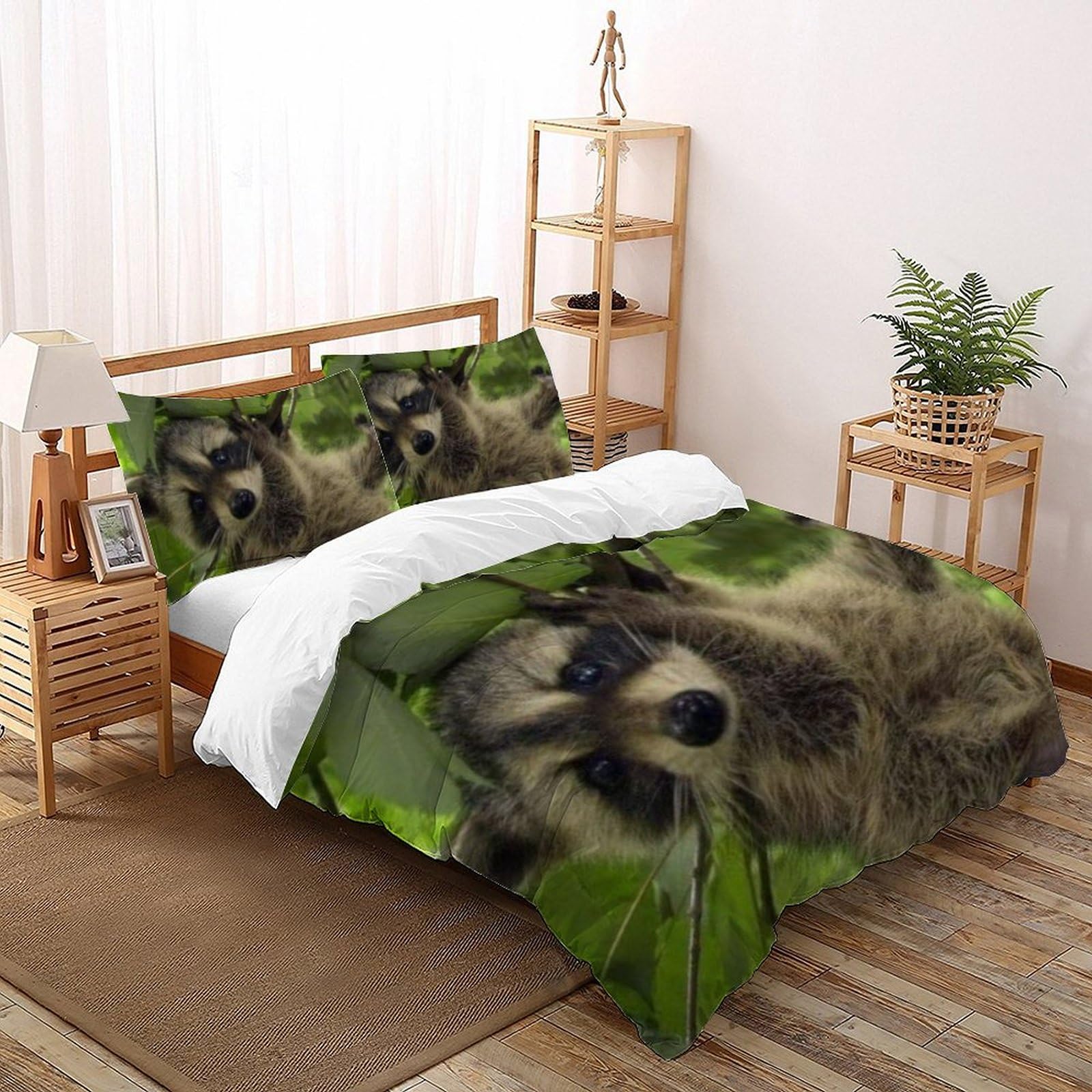 Housse de couette Raton Laveur Super King 260x220cm en microfibre imprimé 3D avec 2 taies d'oreiller