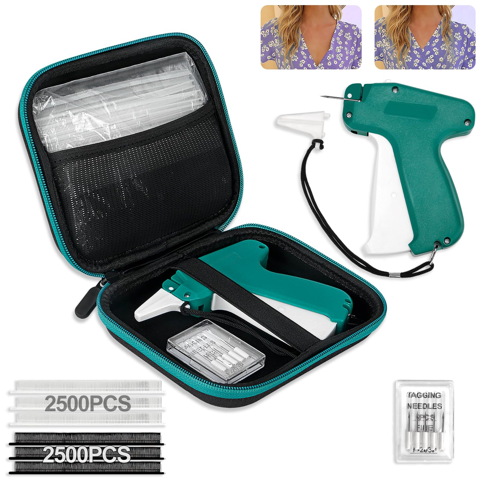 Mini pistolet à point pour vêtements avec 6 aiguilles de rechange et 5 000 attaches de 0,5 cm, fixation rapide de vêtements et étui rigide, mini pistolet à étiquettes fines pour couture, matelassage