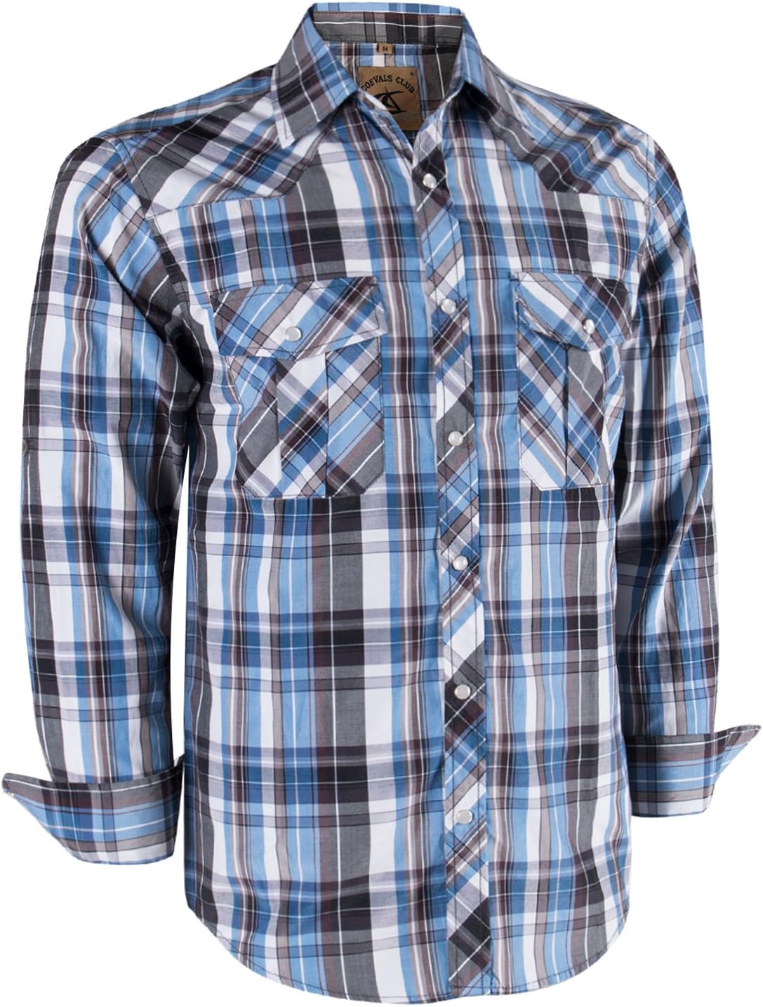 COEVALS CLUBMen's Western Pearl Snap Button Up Casual Cowboy Long Sleeve Two Pockets Work Shirts