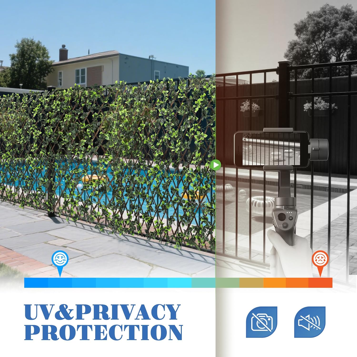 ECOOPTS Expandable Artificial Rose Leaf Faux Ivy Privacy Fence Screen, Stretchable Decorative Fencing Panel for Balcony Patio Outdoor (Single Sided Leaves, 2 Pieces)