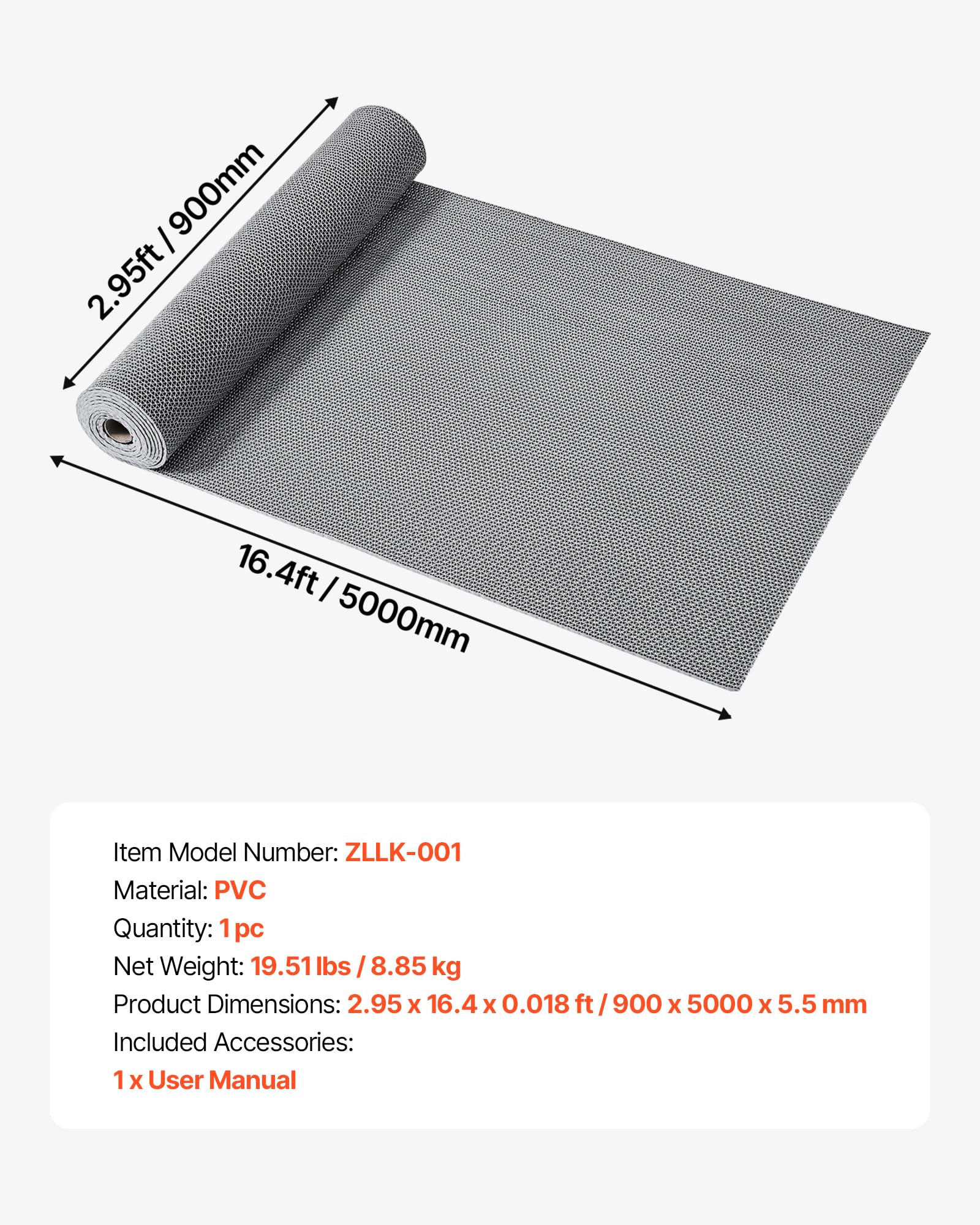 VEVOR Tapis de Drainage Antidérapant 90x500 cm, Caillebotis Piscine PVC, Revêtement Sol Zones Humides, Tapis Antifatigue Drainant Rouleau Gris