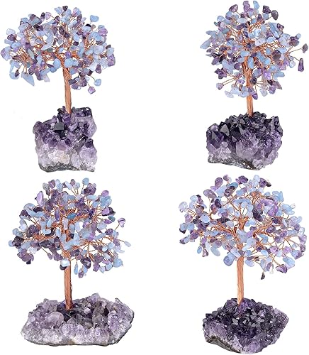 Miniatura 4 de mookaitedecor Árbol de cristal natural de aguamarina y amatista con base de cristal de amatista, figuras de árbol de dinero Feng Shui, decoración de