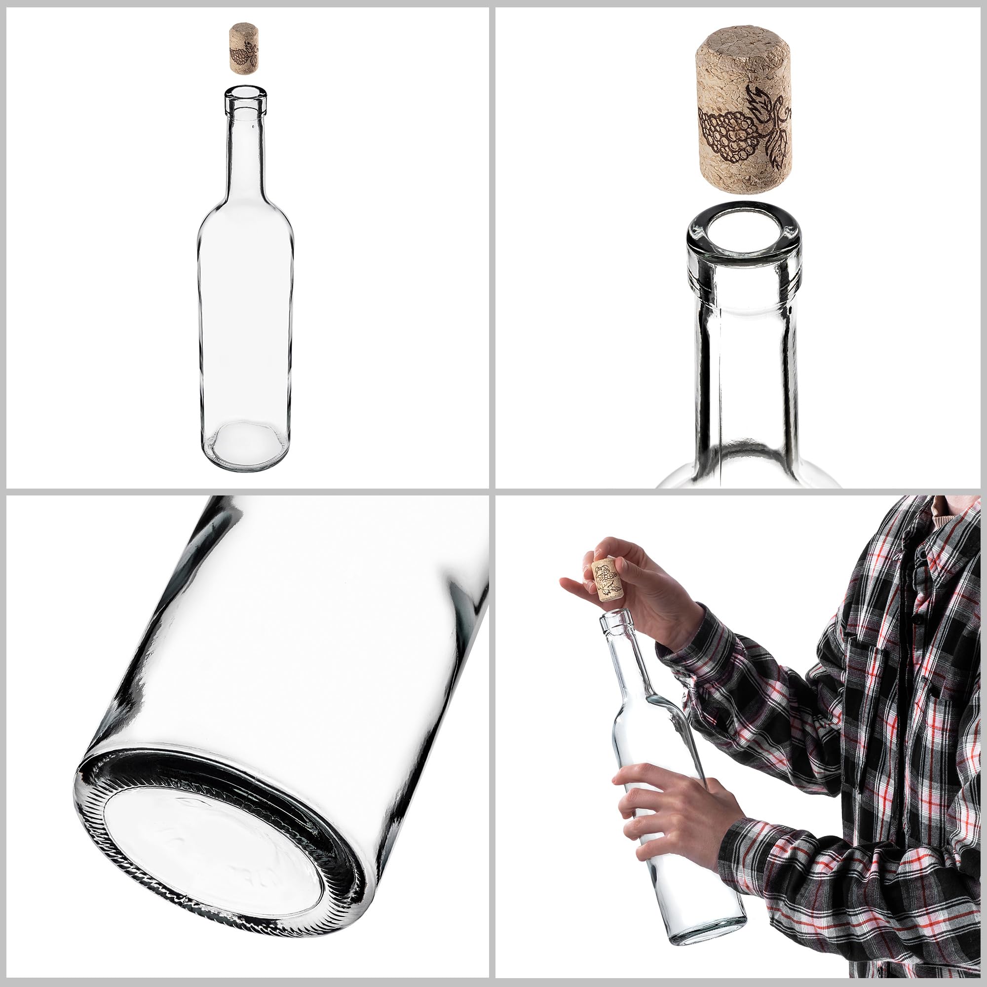 KADAX Set di 30 Bottiglie in Vetro 750ml con Tappo in Sughero – Bottiglie vuote da riempire per liquore, Grappa, Olio e aceto, Ideali per Regali e Fatte in casa