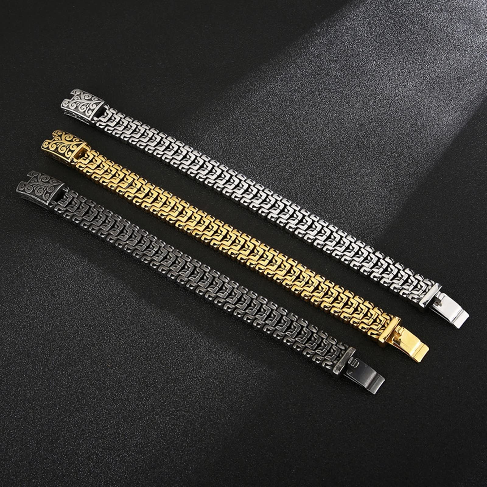 Freundschaftsarmband, Armband Männer Kette Rostfreier Stahl Anderer Kettentyp Hip Hop Blumen Totem Design Armband für Herren