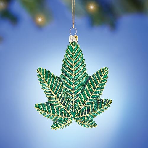 Miniatura 2 de Collections Etc - Adorno navideño de hoja de cannabis de cristal verde brillante