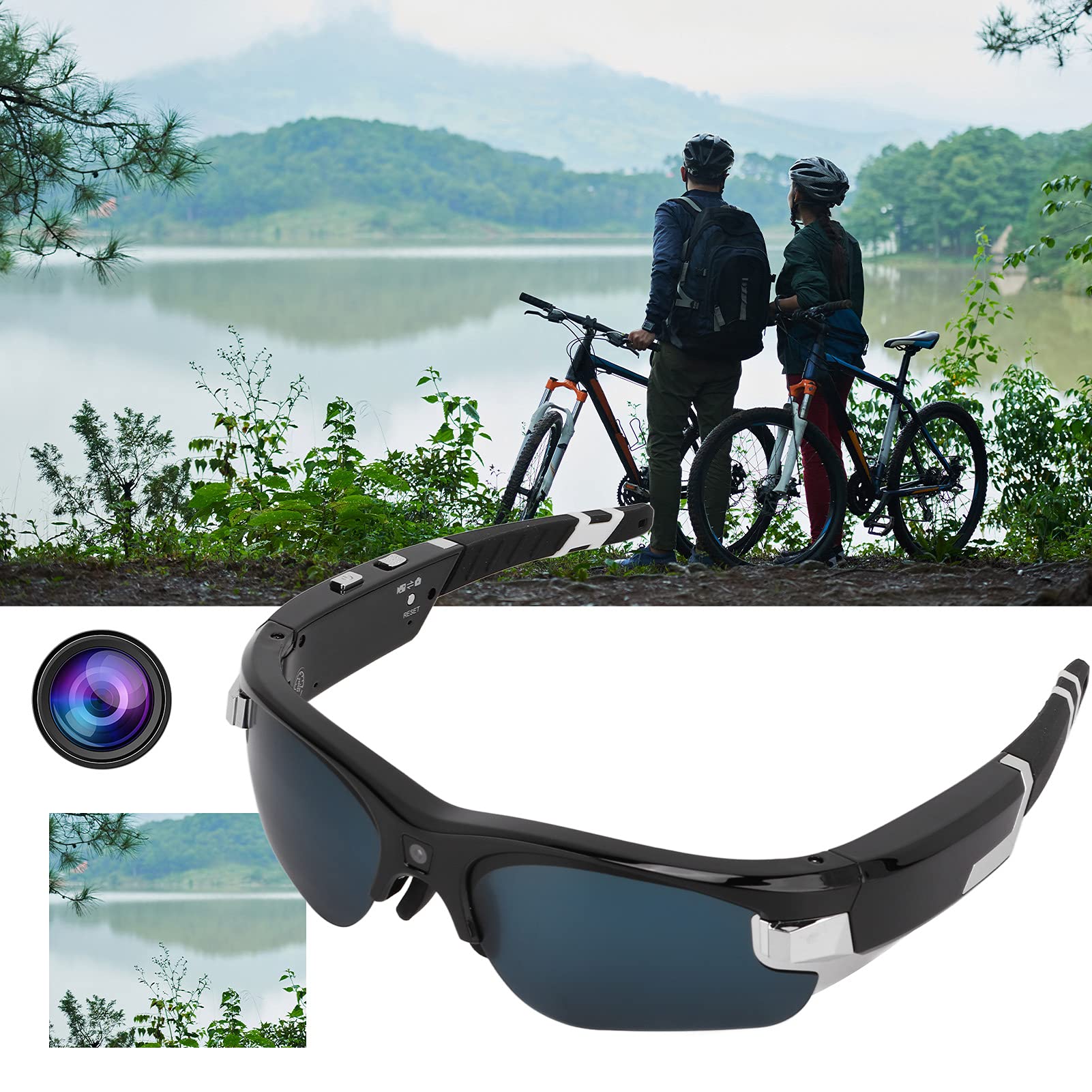 Bewinner Camera 1080P 30FPS HD Video Glasses, Full HD Recording Smart Wearable Wireless Sunglasses for Outdoor Sports Traveling Driving