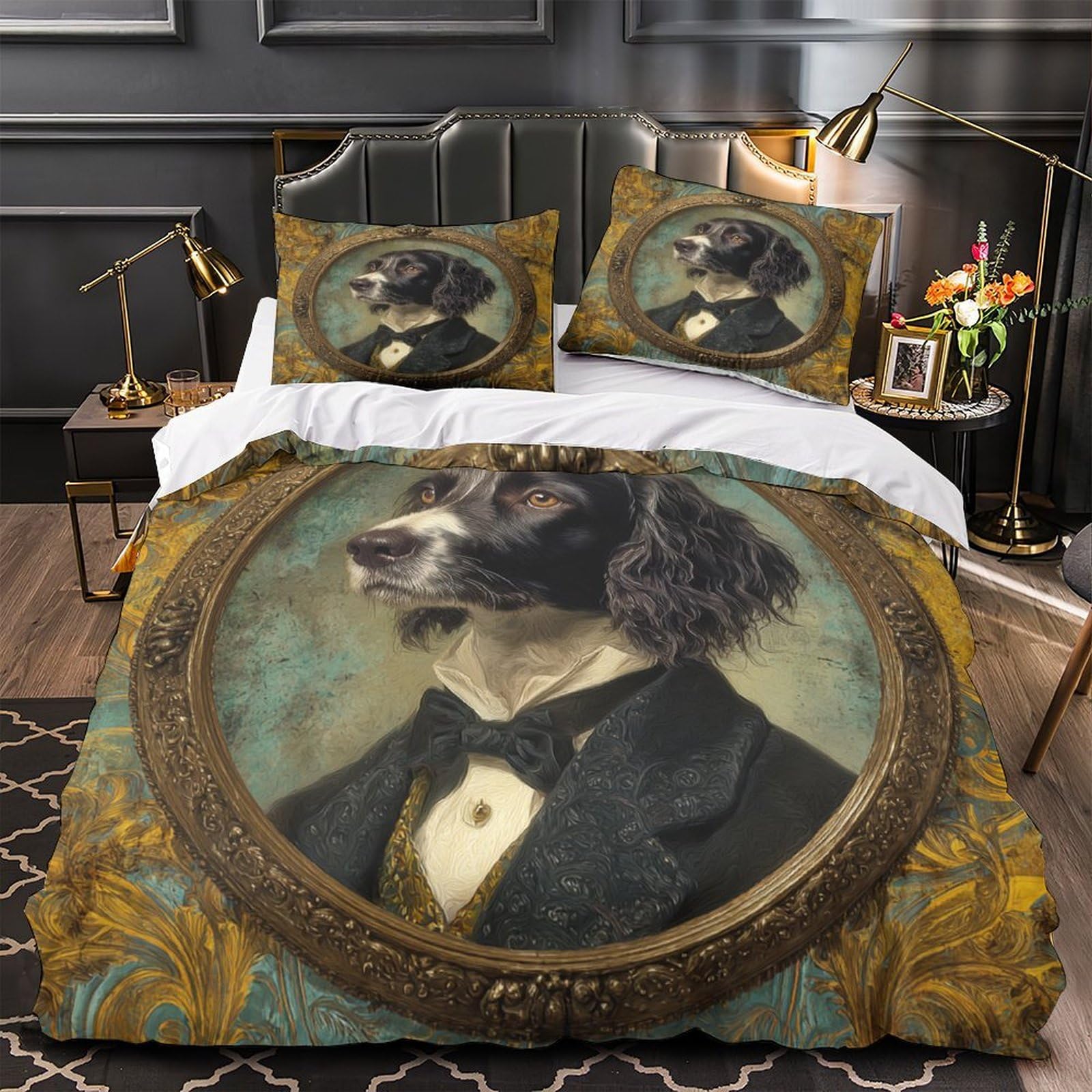 Housse de couette chien microfibre douce 135x200cm pour literie d'adolescent facile à laver