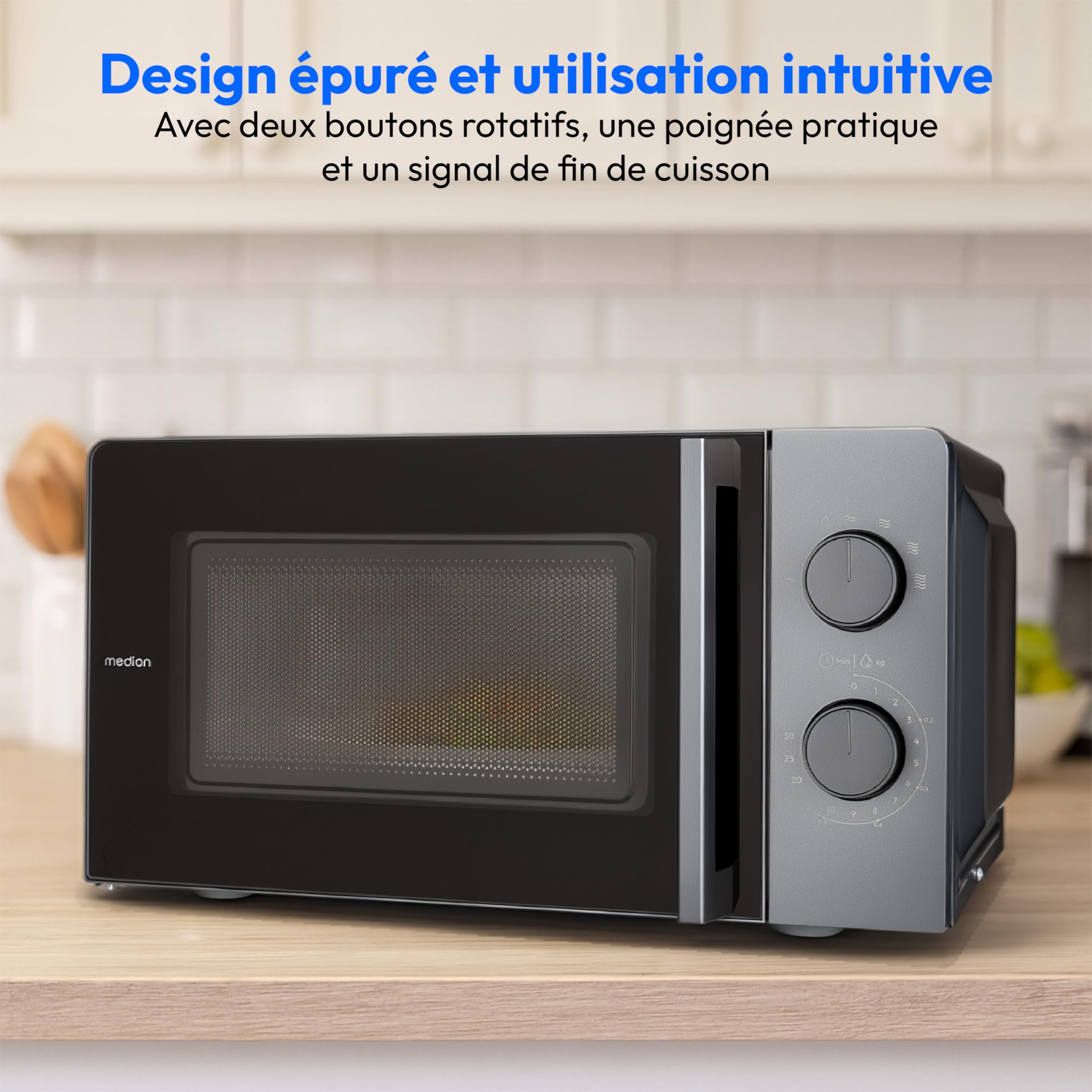 MEDION Micro-ondes compact MD12211 (17 L, 700 W, 5 niveaux, décongélation, minuterie, gain de place) [MODÈLE 2025]
