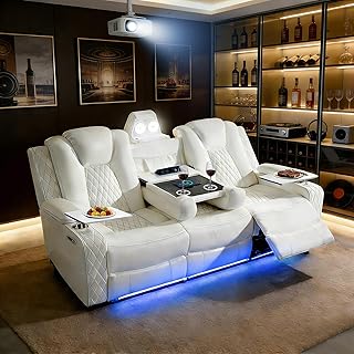 SweetGO Home Theater Seating with USB/Wireless Charging, Power Reclining Sofa wall Hugger with 20 Colors Ambient Light, Movie Theater Couch for Living Room & RV