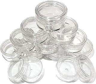 12 Small Clear Round Travel Sample Jar Pots 5ml Empty Plastic Cosmetic Jars with lids, Clear Round Mini Portable Cosmetic Containers for Creams Lotion Eye Shadow Makeup Glitter Storage