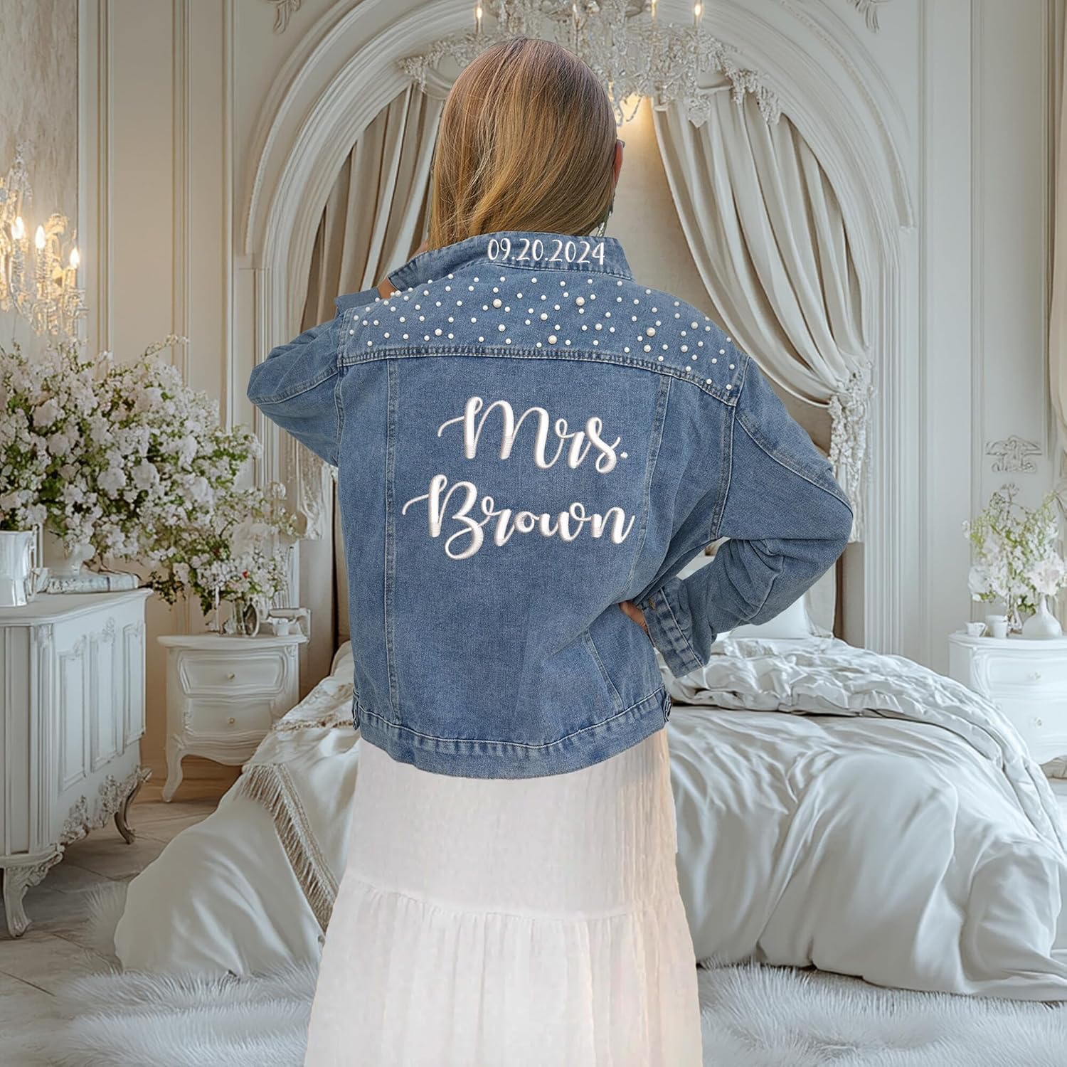 Custom Bride Jean Jacket, Embroidered for Wedding Day, Gift for Bride - Image 5