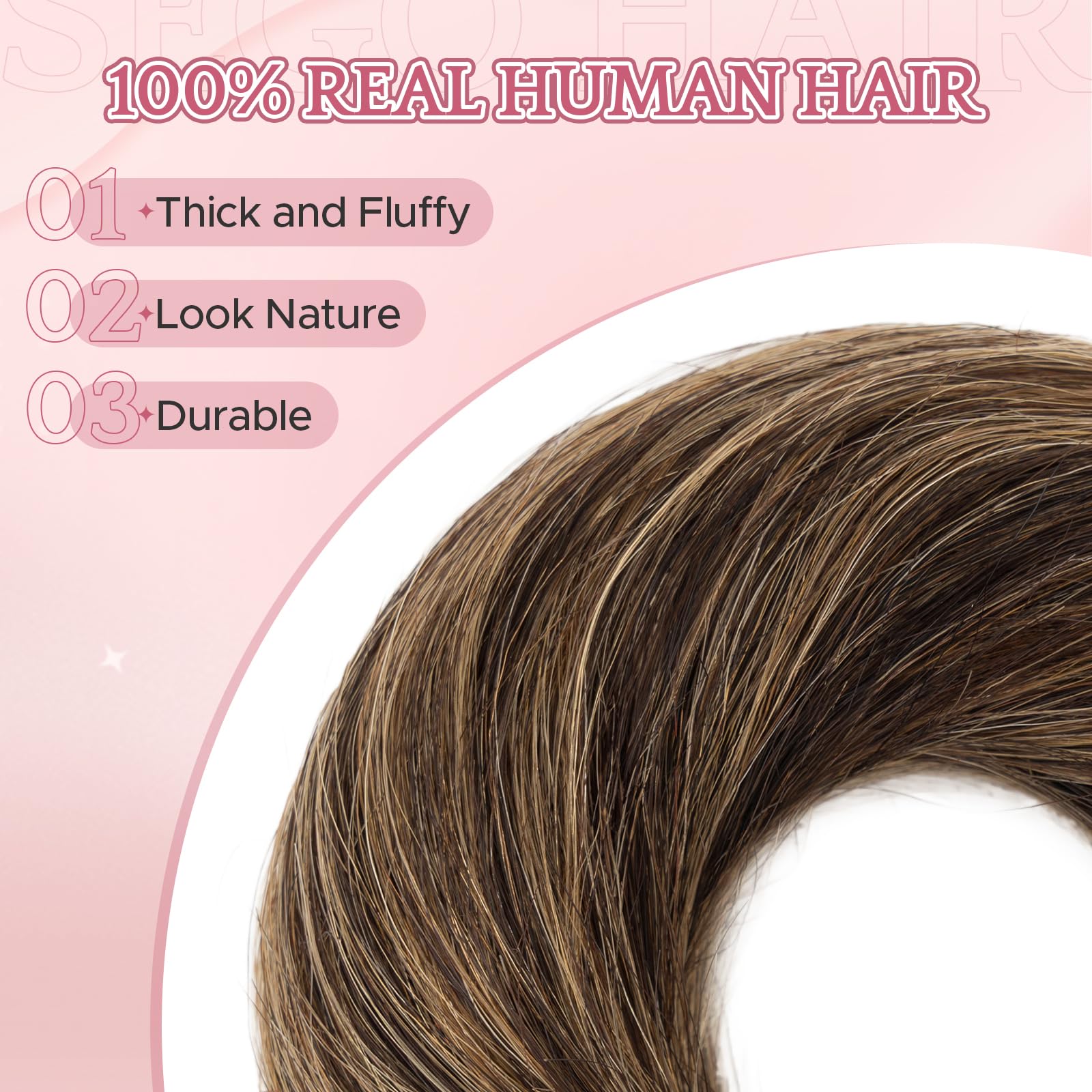 SEGOHAIR 17G Messy Bun Scrunchies Human Hair Straight Donut Hairpiece for Women Girls Natural Black Mixed Dark Linen Hair Bun Maker Elastic Real Remy Donuts Updo Chignon - Image 2