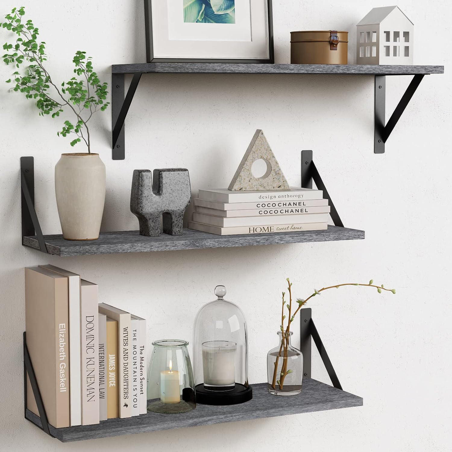Forbena Gray Floating Shelves Wall Mounted Bookshelf Set of