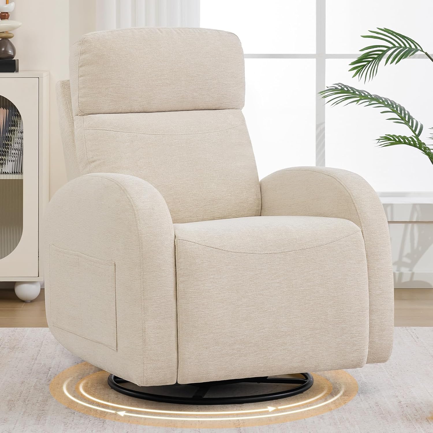 Dual Motors Power Recliner with Adjustable Headrest, Electric Swivel Rocker Recliner for Nursery, Glider Reclining Rocking Nursery Chairs for Small Space, Living Room, Bedroom, Chenille Camel
