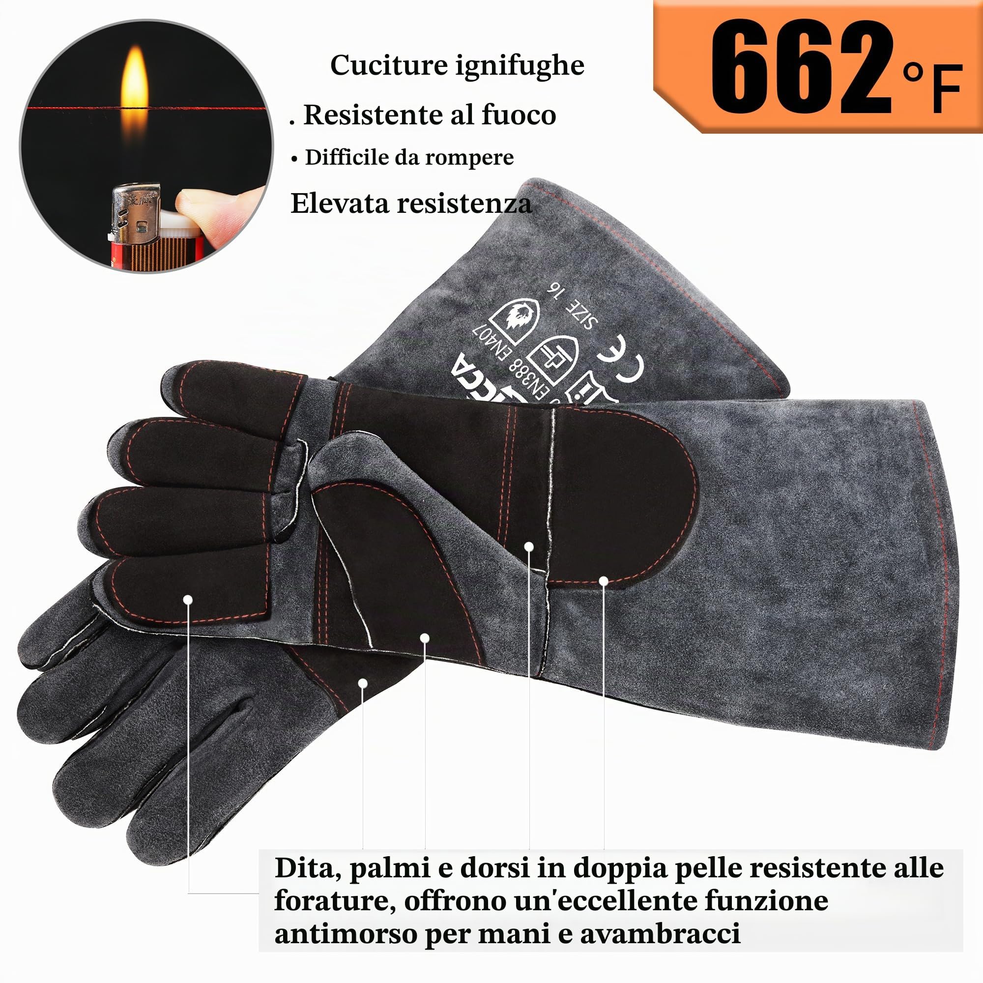 RAPICCA Guanti per la Manipolazione Degli Animali a Prova di Morso Rinforzati in Pelle 40.6cm