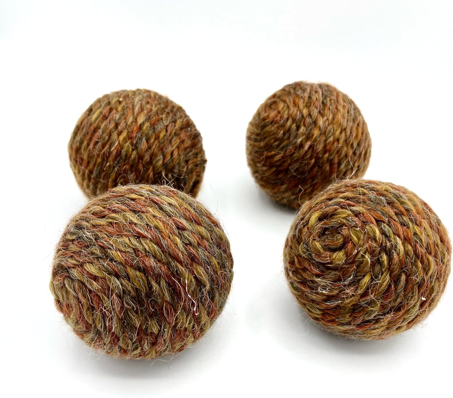 Set of 4 Earth Tone Yarn Wrapped Decorative Balls – 3" Styrofoam Balls in Brown, Rust & Natural Shades – Rustic Farmhouse Bowl Filler, Table Centerpiece, Home Decor