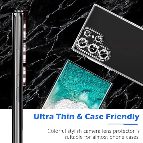 Miniatura 5 de imluckies 3+2 para Sansung Galaxy S23 Ultra, protector de lente de cámara, Bling Diamond Anillo de aleación de aluminio de vidrio templado HD,