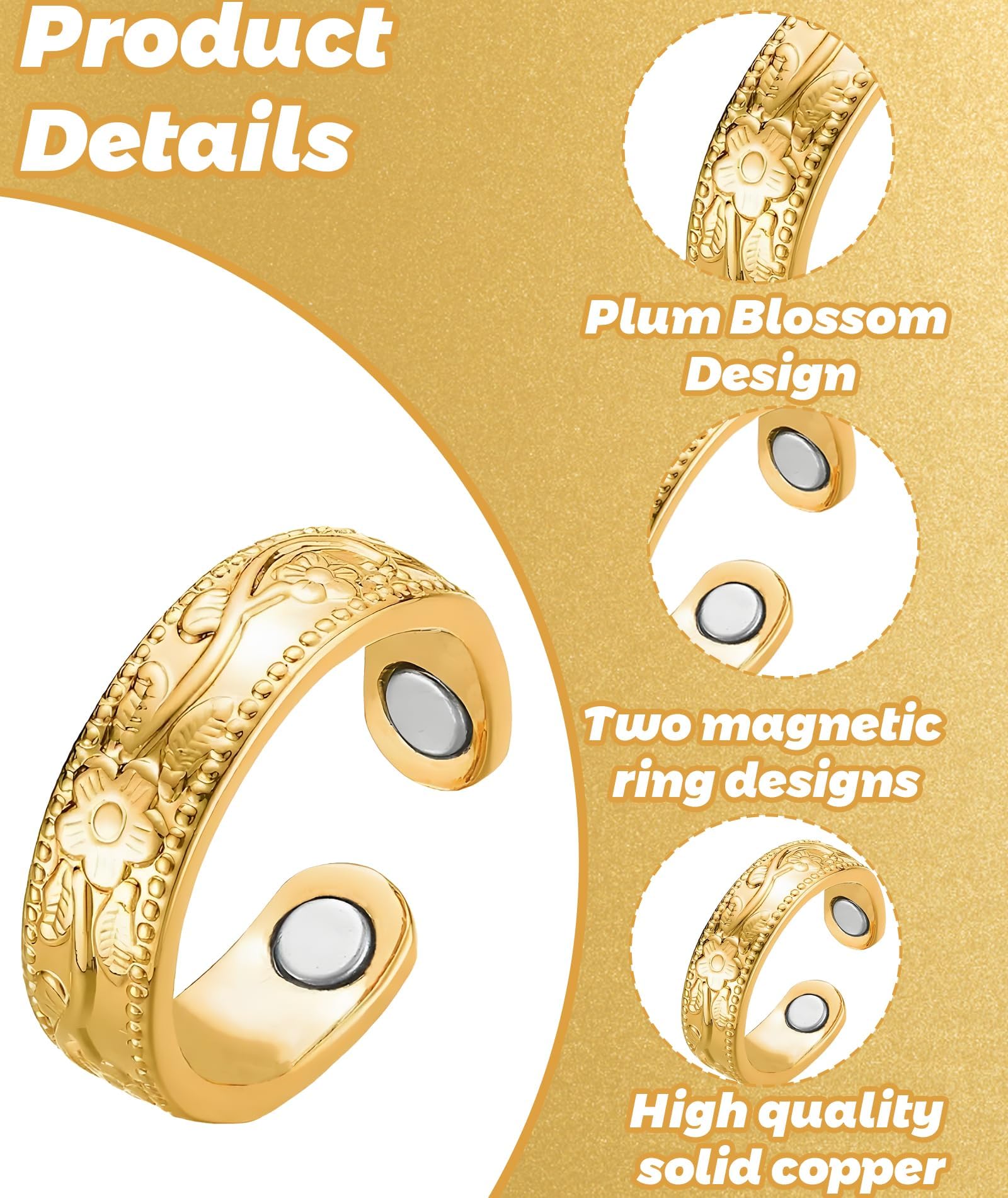 SQUISHCO Copper Ring for Men, Blood Sugar Control Ring Adjustable Magnetic, Therapy Ring for Blood Sugar Management Diabetic Control for Men and Women - Image 6 thumbnail