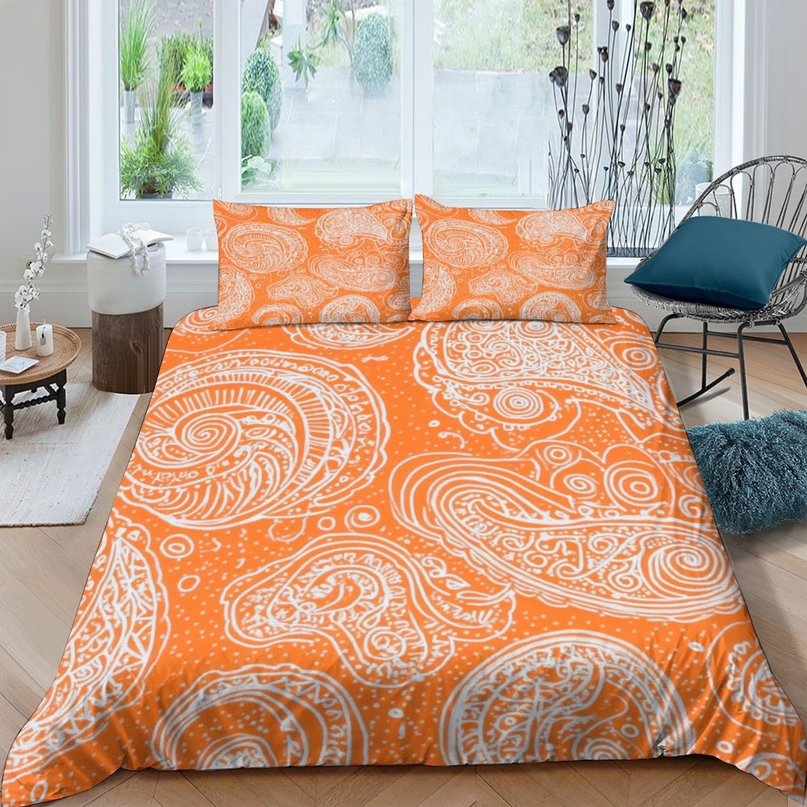Ctjqhvkz Style-6 3D Printed Orange Mandala Fitted Sheet Microfiber Soft Breathable Bohemian Paisley Bed Cover For Bedroom Dorm Mattress Protection Single（135X200cm）