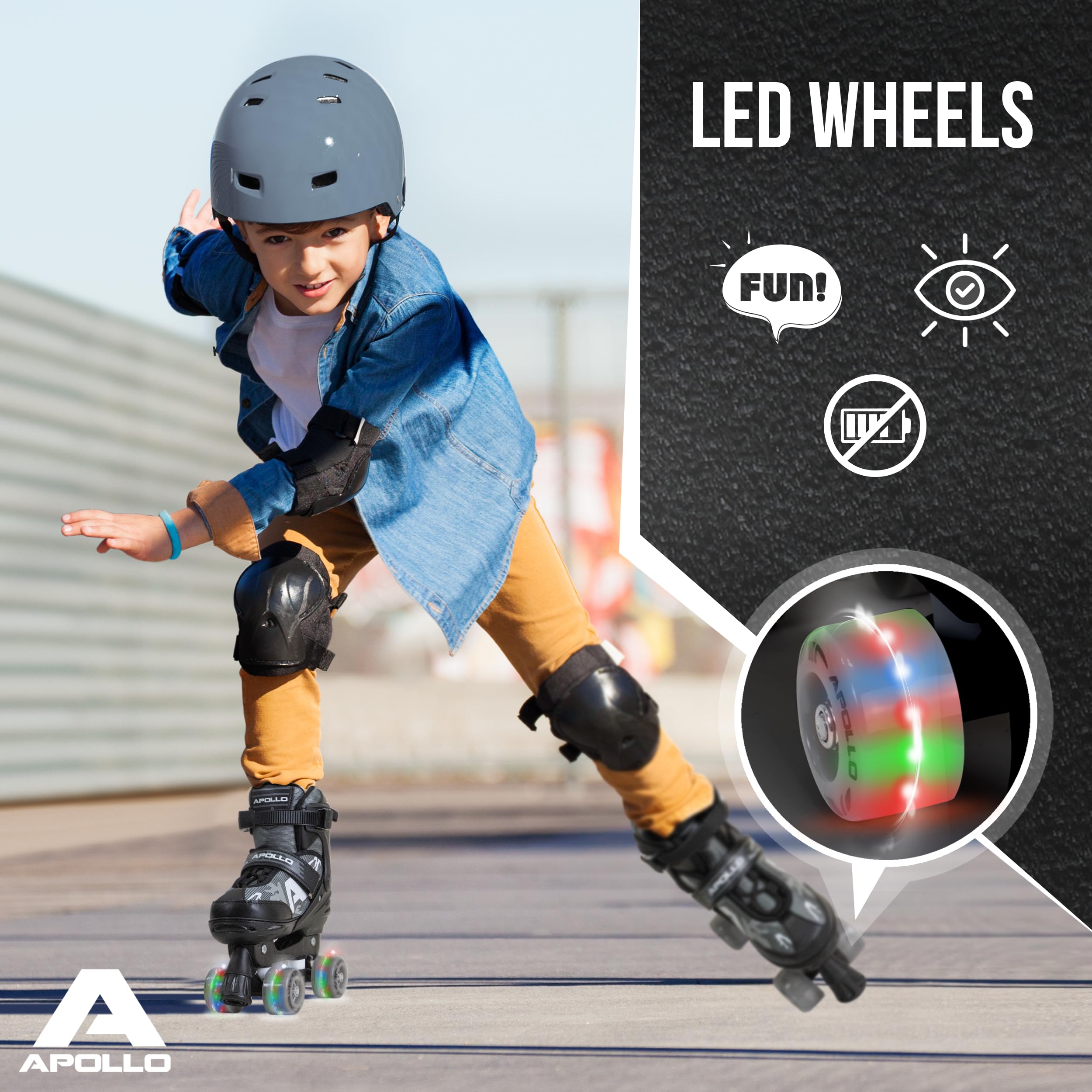 Apollo Champion Patins à roulettes réglables pour enfants, confortables, à LED, pour filles et garçons, tailles 31-42