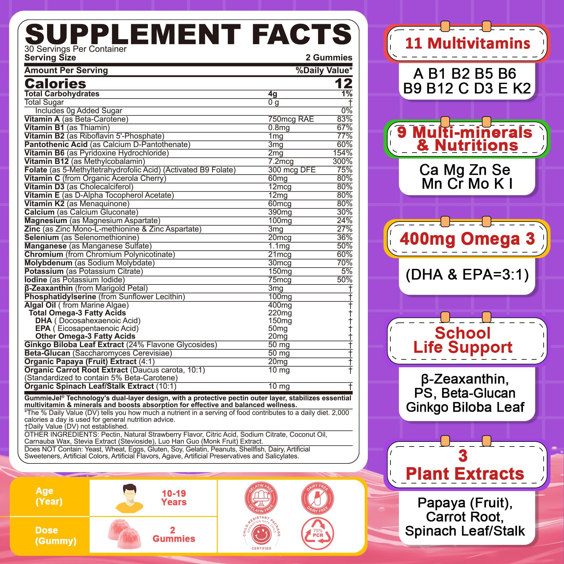 Multivitamin Filled Gummies for Teen Boys Girls 10,11, 12-17, 18, 19, — Amazon image 2