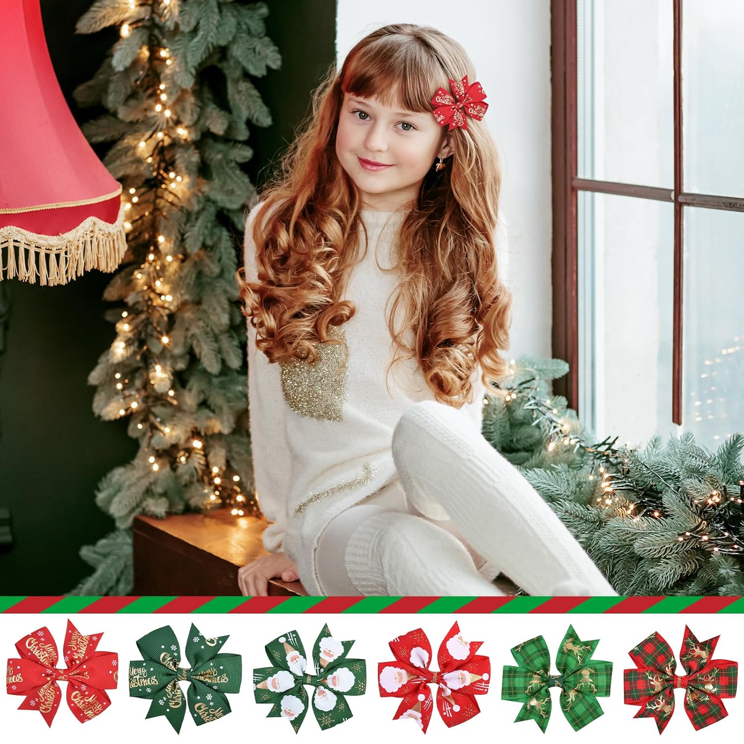 6 PCS Christmas Hair Clips for Women Red and Green Plaid Christmas Hair Accessories Xmas Hair Bows Santa Headdress Hairpin for Gifts Holiday Party Supplies - Image 4