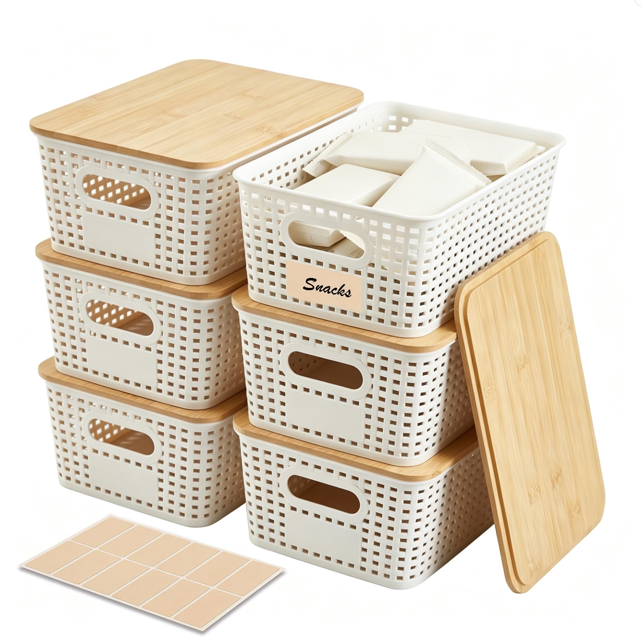 Sagittar Lot de 6 boîtes de rangement avec couvercle en bambou — panier de rangement