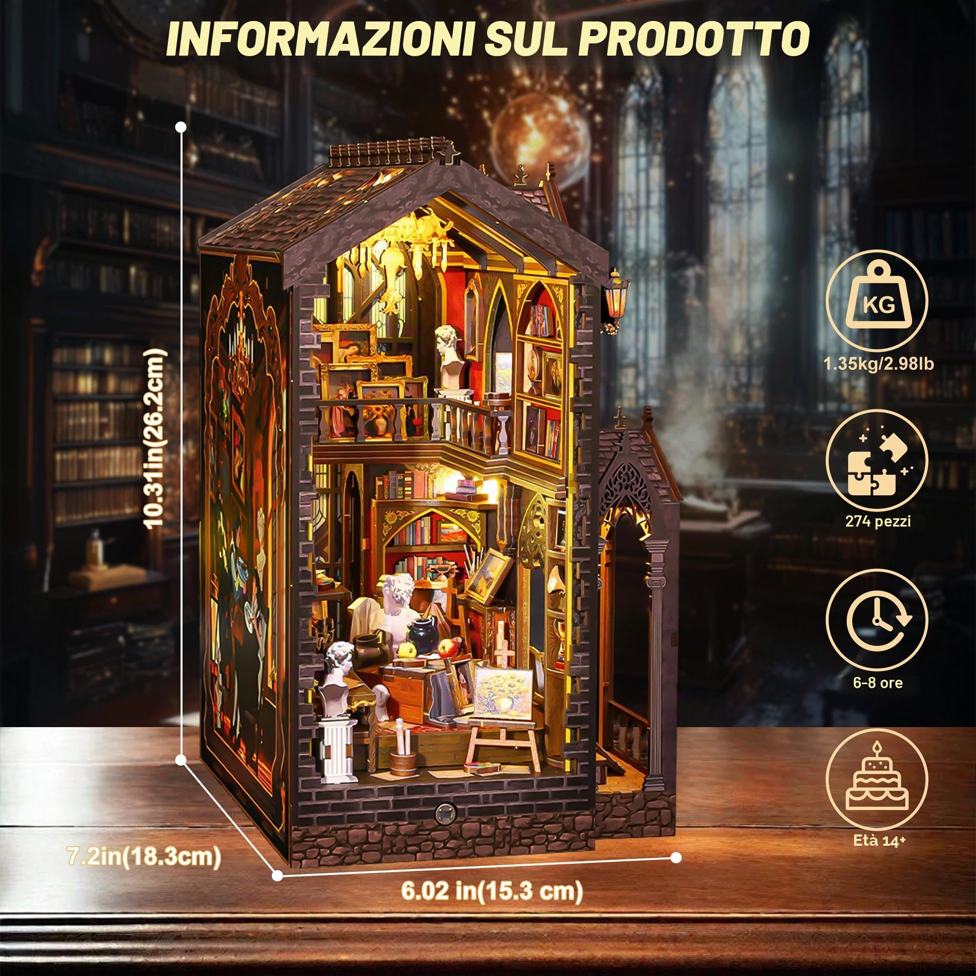 CRIOLPO Kit Book Nook DIY per Adulti - Casa in Miniatura con Luci LED da Montare, Modellismo 3D Creativo per Decorare Librerie - Regalo Originale per Appassionati di Fai da Te