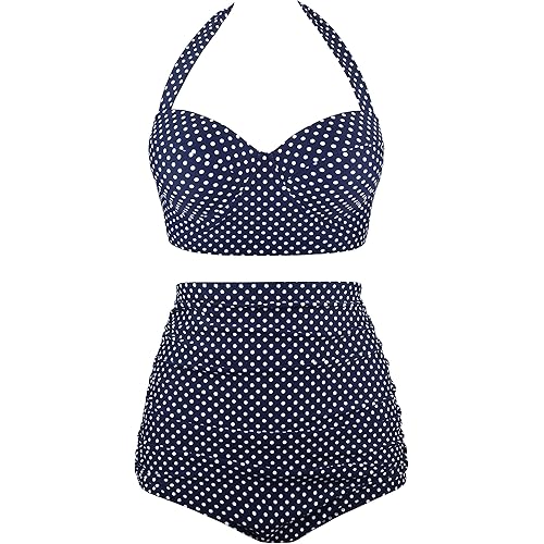 Angerella Women Vintage Polka Dot High Waisted Bathing Suits Bikini Set