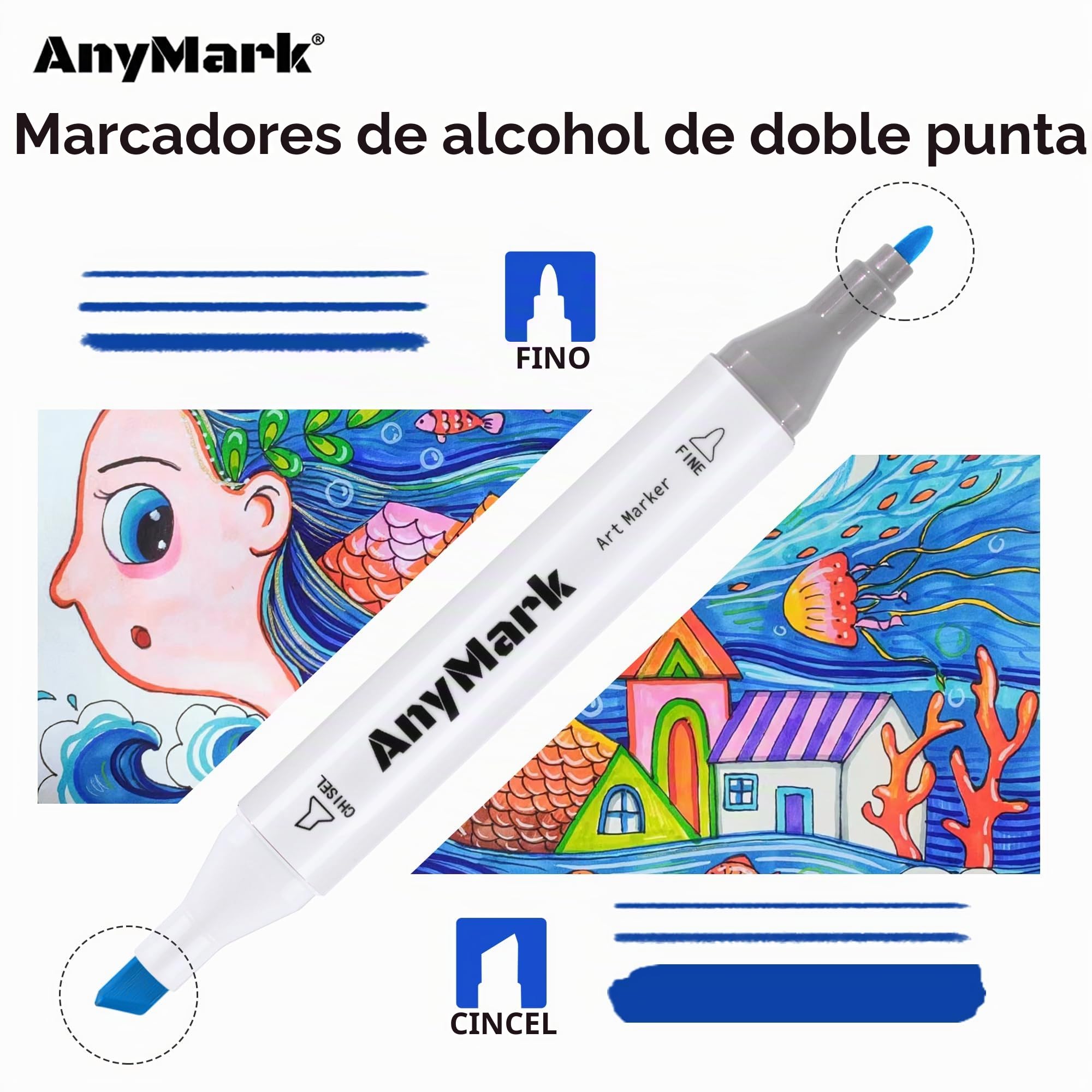 AnyMark Rotuladores Alcohol, 168 Colores, Punta Biselada y Punta Fina