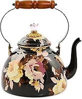 Vista 11 de MACKENZIE-CHILDS Tetera de Esmalte, Tetera Bonita para Estufa, 2 Cuartos, Rosa Silvestre Marrón