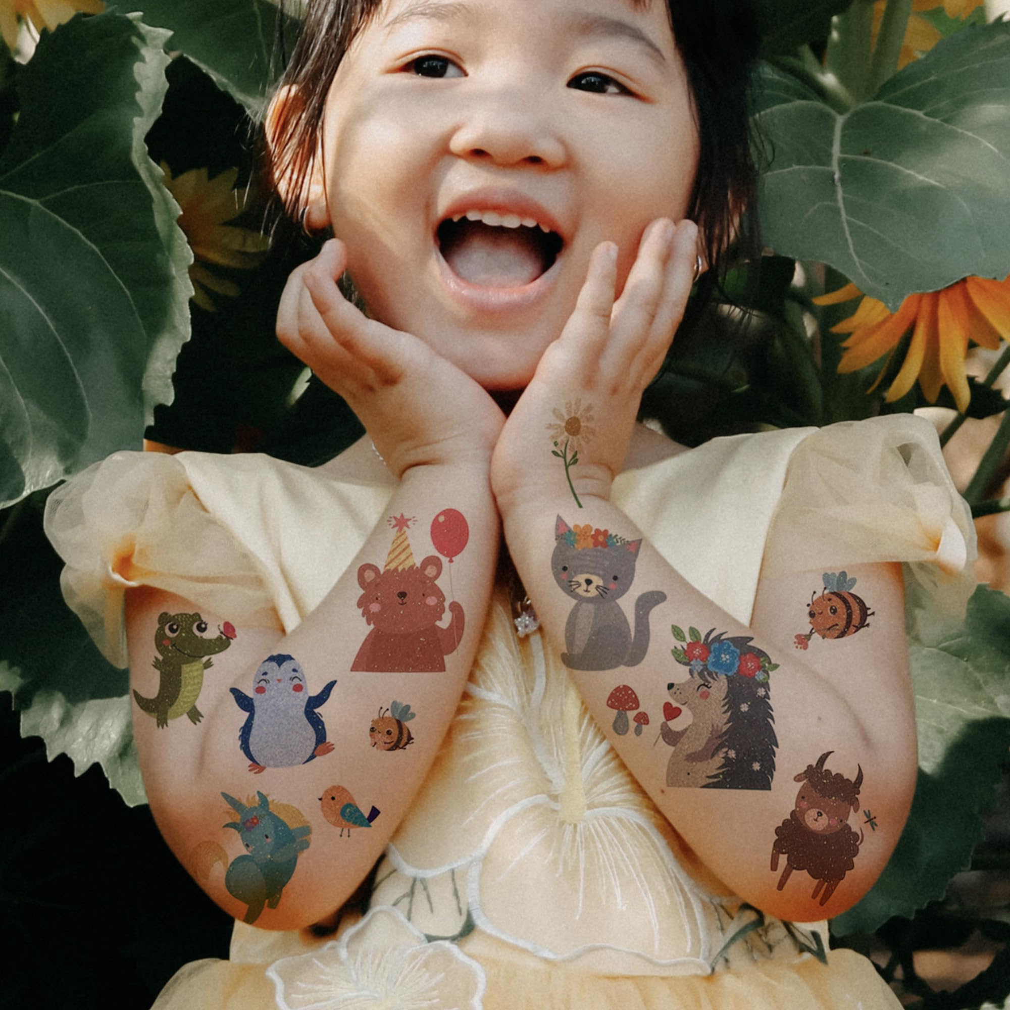 Esland Glitter Animal Temporary Tattoos for Kids, 30 Sheets Cute Wild Animals Fake Tattoo Stickers - Image 3