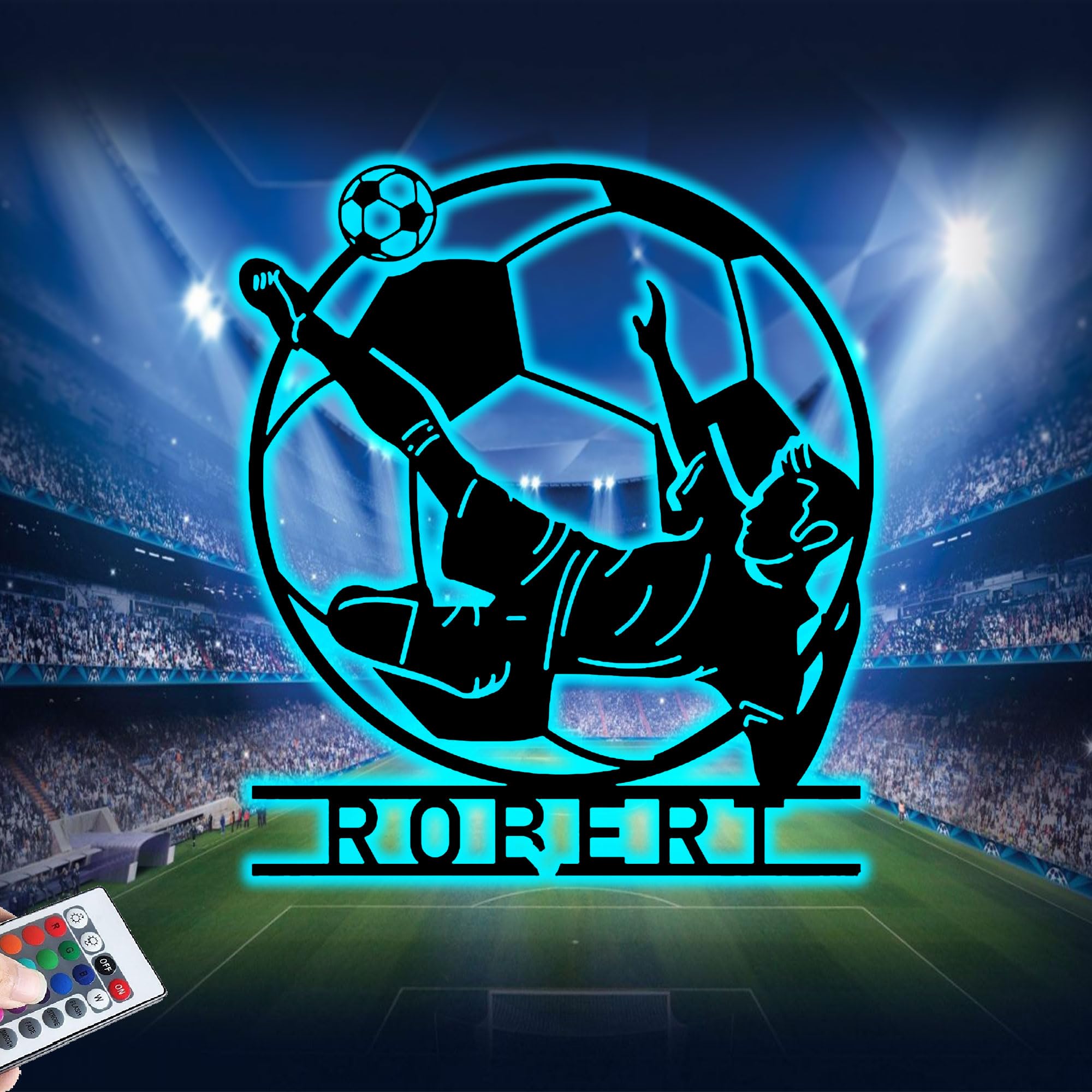 Custom Soccer Ball Metal Wall Sign LED Light, Personalized Football Name Sign, Soccer Football Wall Art, Mancave Sign, Football Lover Gift HHQ144MTS_