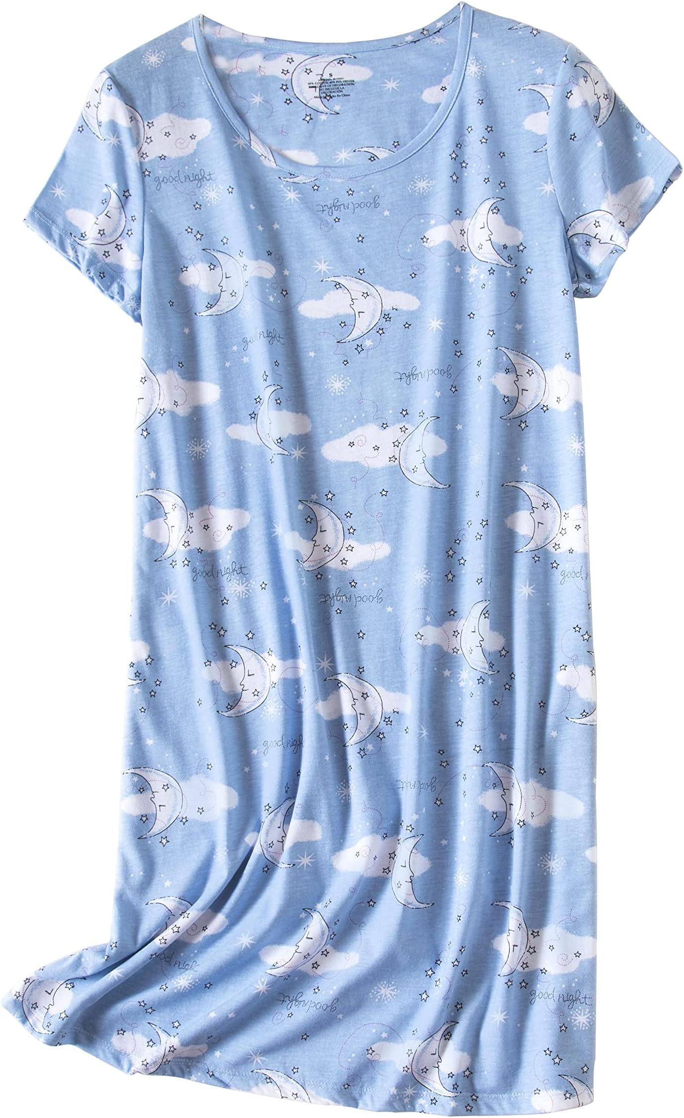 PNAEONGWomen's Cotton Nightgown Sleepwear Short Sleeves Shirt Casual Print Sleepdress