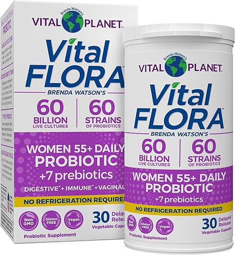Vital Planet - Probióticos Vital Flora para mujeres mayores de 55 años, probióticos diarios de 60 mil millones de UFC, 60 cepas diversas, 7
