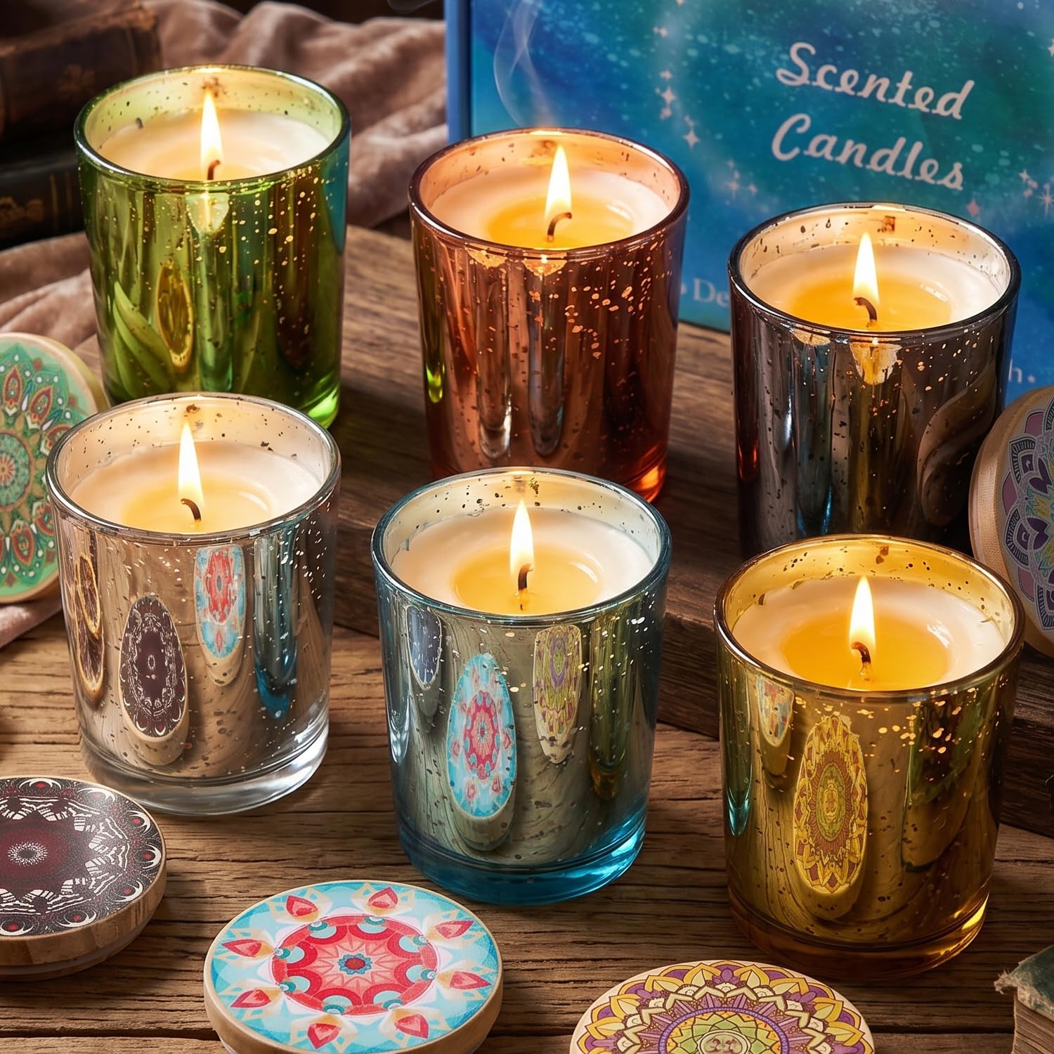 Juego de 6 velas perfumadas en cristal, diseño de cielo estrellado