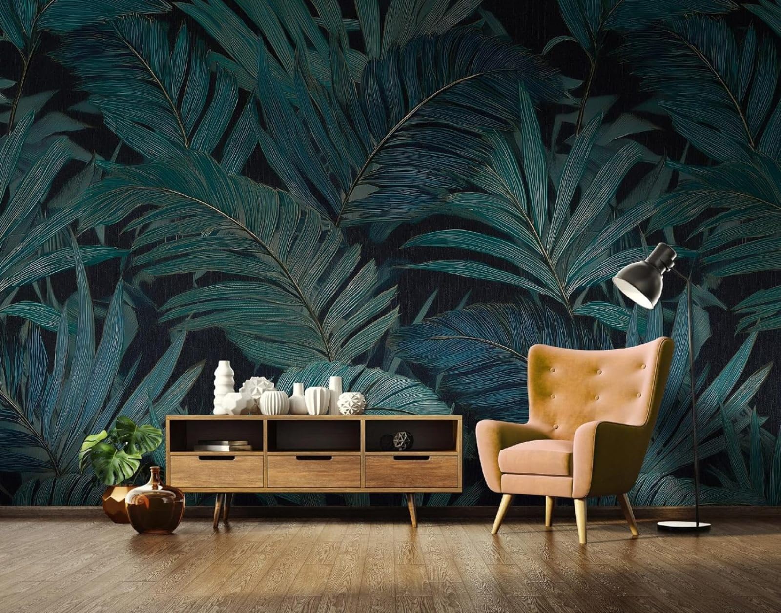 Kfjhgbdshhj 3D Mural Photo Mural-Wallpaper Leaves - For Living Room Bedroom - 3D Effect - Tropical Nature Green,200Cmx140cm Poster - Wall Sticker - Frameless Picture