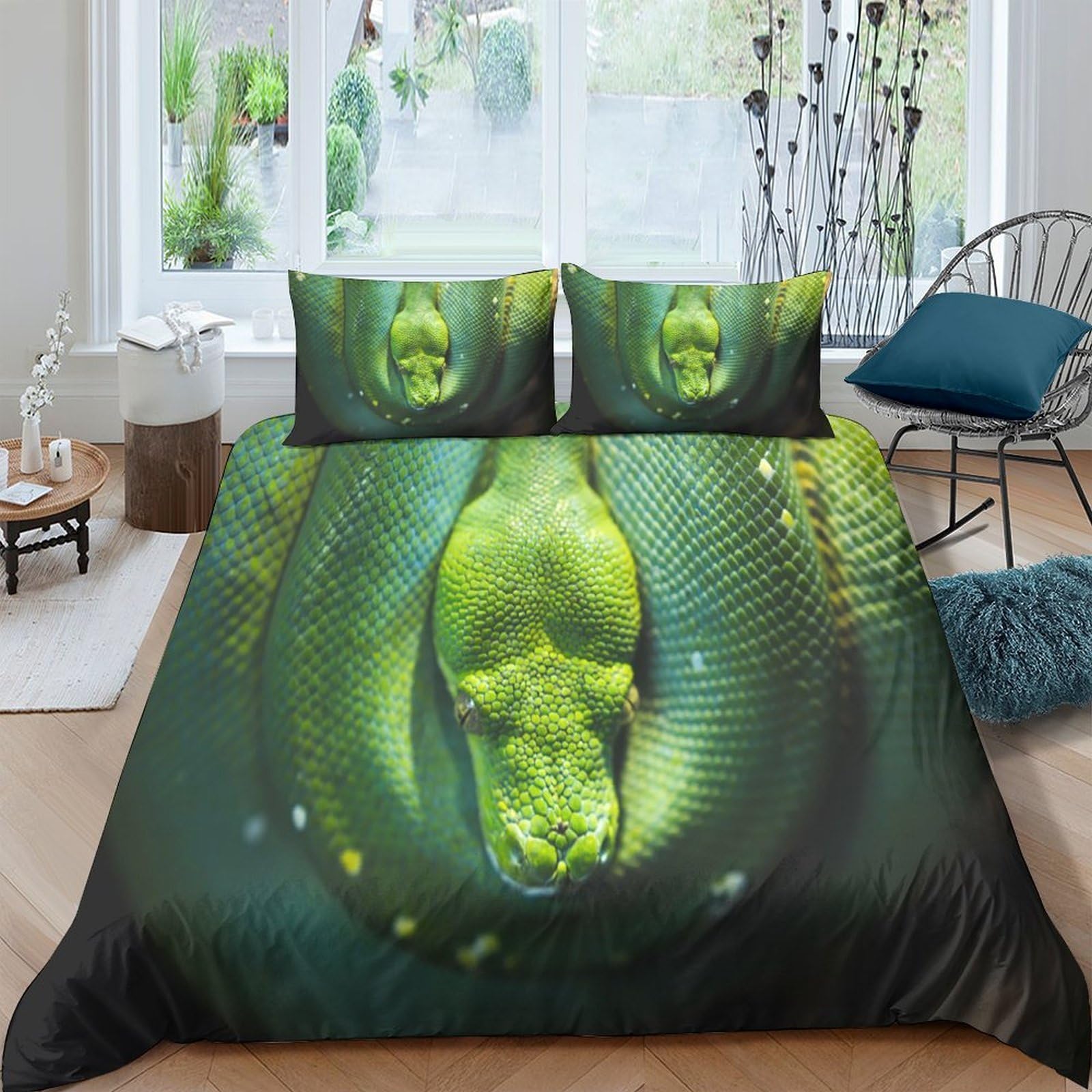 Ctjqhvkz Style-2 3D Printed Green Snake Fitted Sheet Microfiber Soft Breathable Jungle Animal Bed Cover For Bedroom Guest Room Mattress Protection Decor Single（135X200cm）
