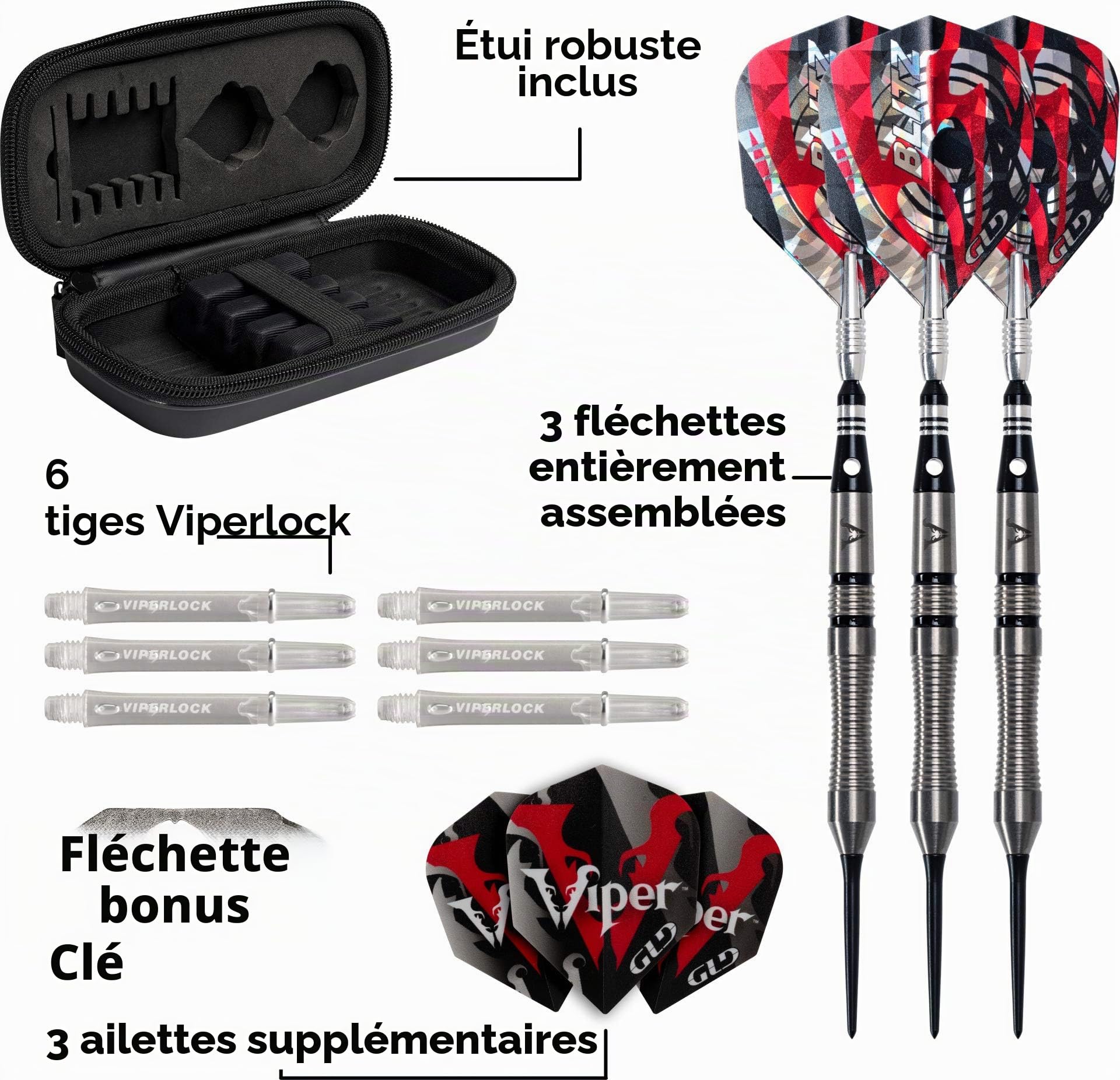 Viper Blitz 95% tungstène Fléchettes à Pointe en Acier avec Stockage/étui de Transport