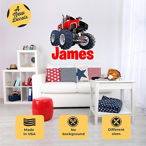 Miniatura 3 de Calcomanía de pared personalizada de color de camión monstruo de carretera - Adhesivo de pared para la habitación del niño - Calcomanía
