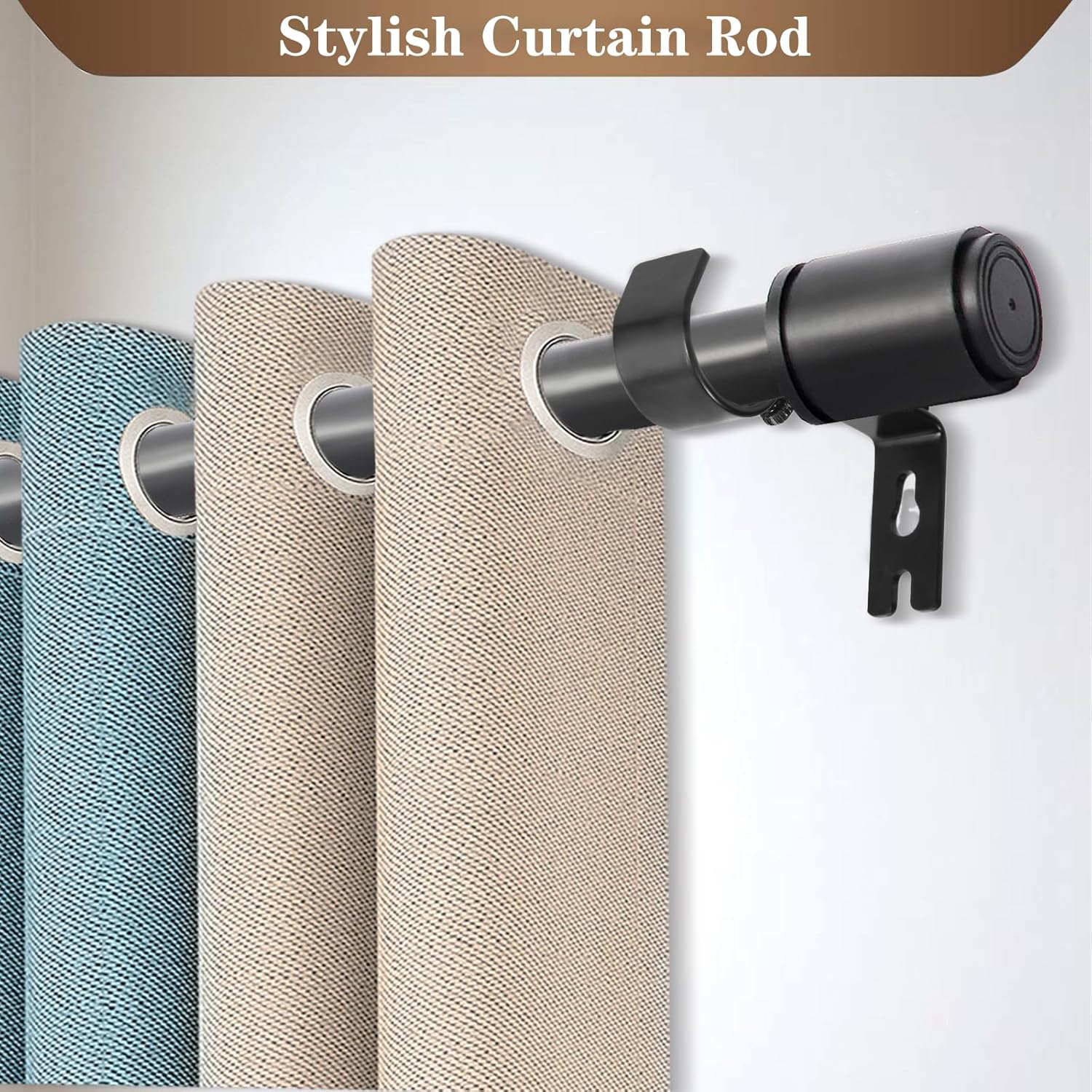 1 Inch Bay Window Curtain Rods Corner Curtain Rods Set 30-87 Inch Center Rod for Windows 30-63 Inch Side Rods,Curtain Rods Set (Black)