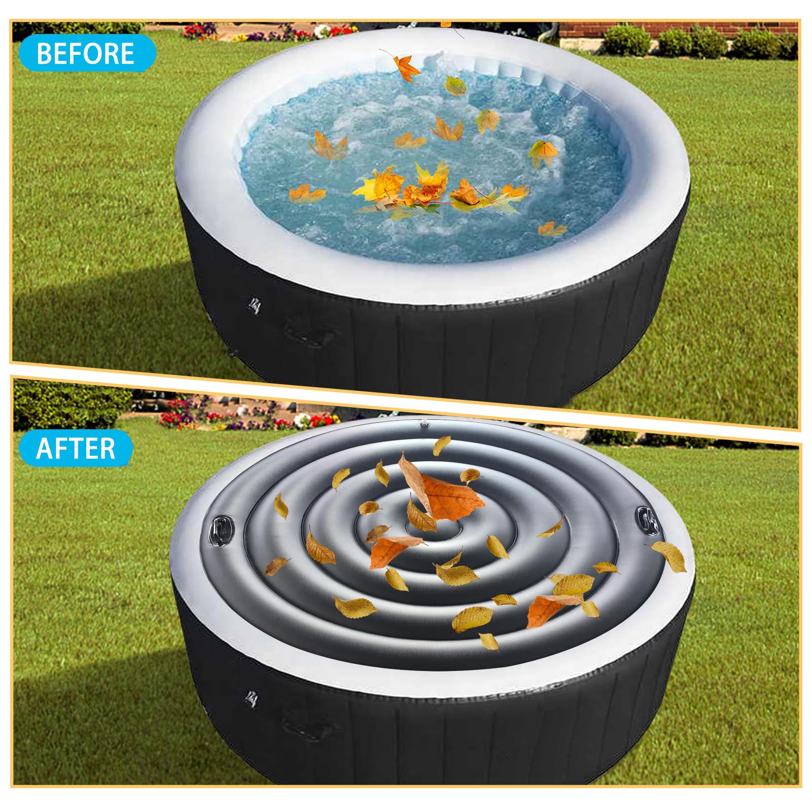 Couvercle de Bain à Remous, 160CM Couverture De Spa Gonflable avec Poignée, Couverture De Spa pour Bain À Remous, Économie D'Énergie, Universel et Pratique pour Spa (Noir, Rond-160CM)