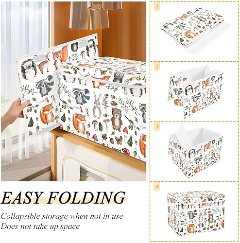 Miniatura 4 de senya Contenedores de almacenamiento grandes con cubos de almacenamiento plegables de lino con tapa abatible para el hogar, dormitorio, oficina,